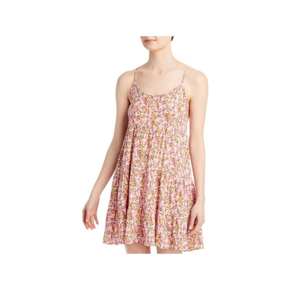 AVA & ESME Womens Pink Tiered Tank Spaghetti Strap Scoop Neck Short Dress M